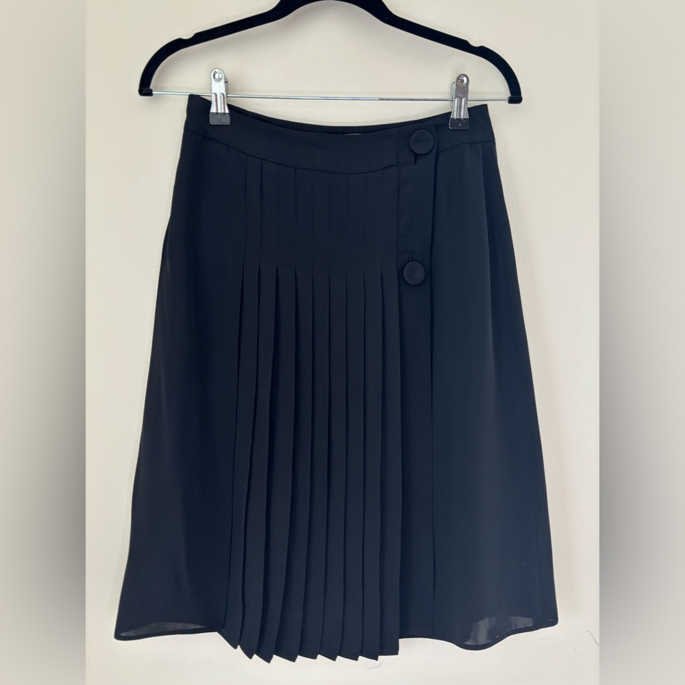 PRADA Black Pleated Wrap Midi Skirt - 27” Waist